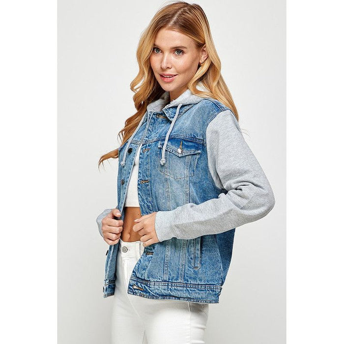 Women's Denim  Jacket with Fleece Hoodies