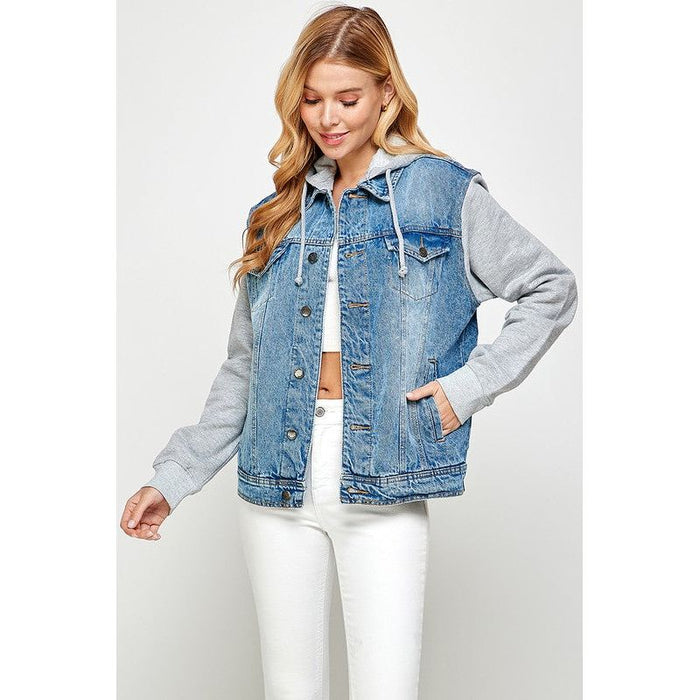 Women's Denim  Jacket with Fleece Hoodies