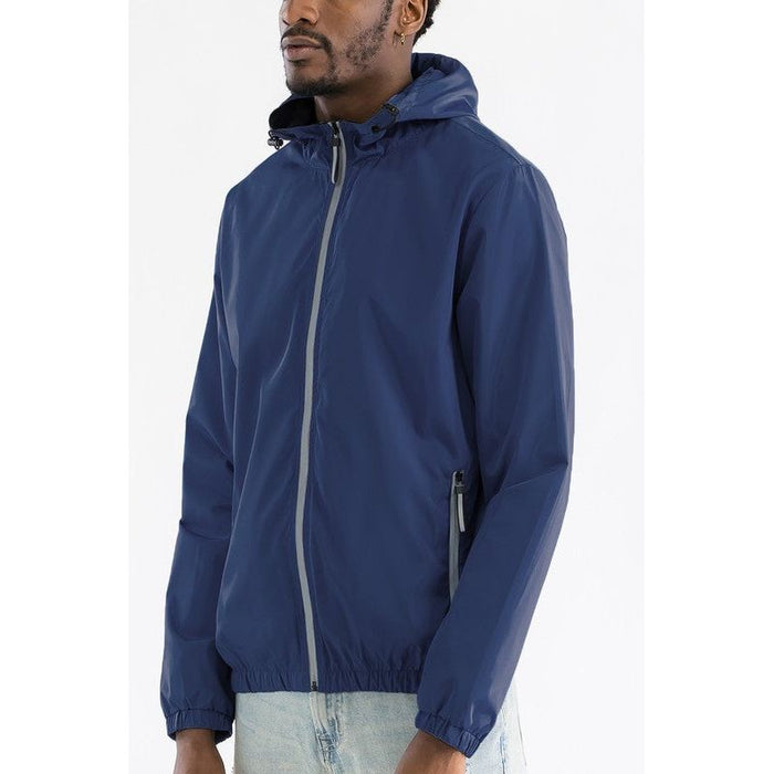 SOLID HOODED LIGHTWEIGHT WINDBREAKER JACKET