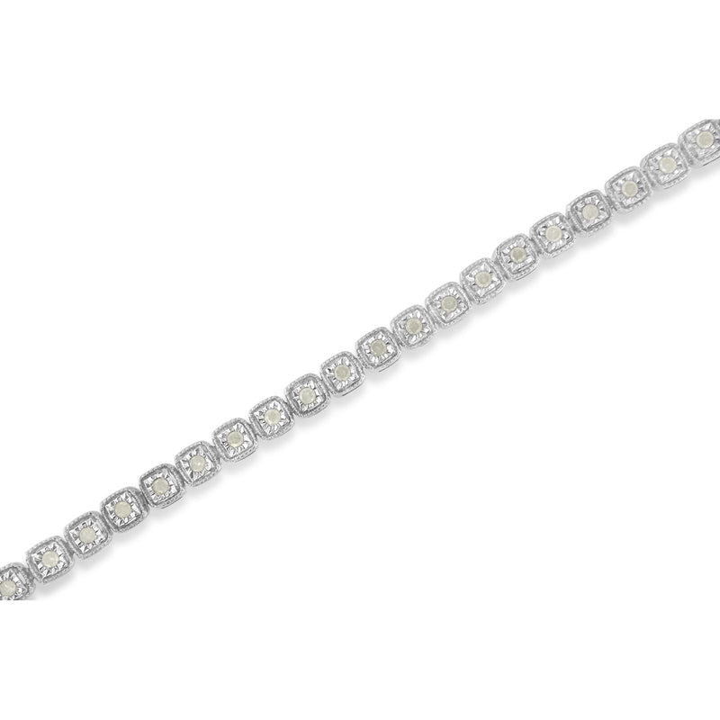 Bids.com .925 Sterling Silver 1.0 Cttw Diamond Miracle-Set Square Milgrain 7" Link Tennis Bracelet (I-J Color, I3 Clarity) Bracelets