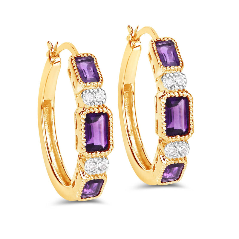 Bids.com 2.18 Carat Genuine Amethyst and White Topaz .925 Sterling Silver Earrings Earrings