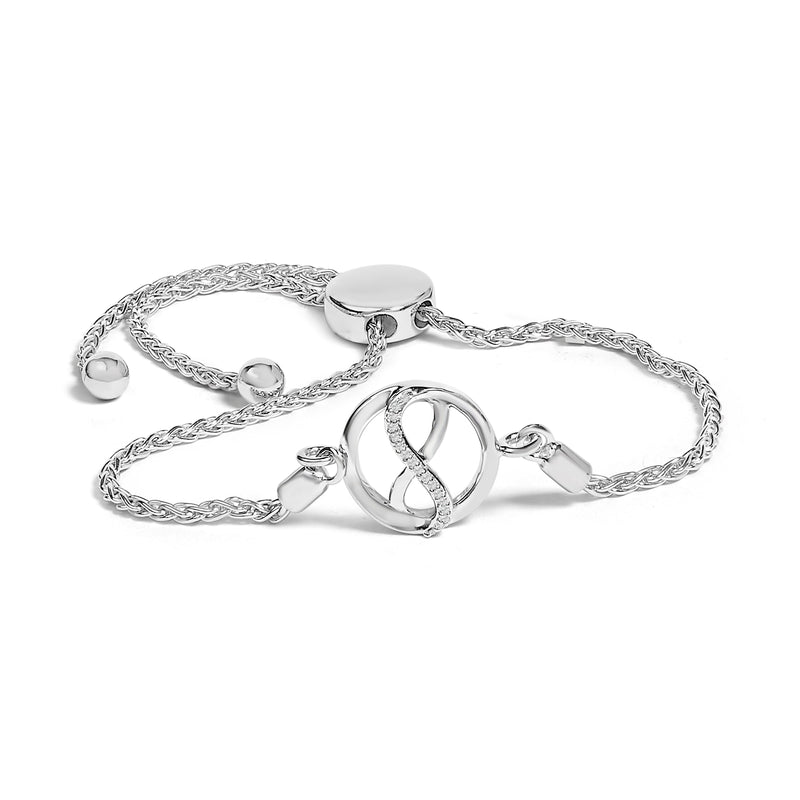 Bids.com .925 Sterling Silver Diamond Accent Ribbon and Circle Bolo Adjustable Bracelet Bracelets