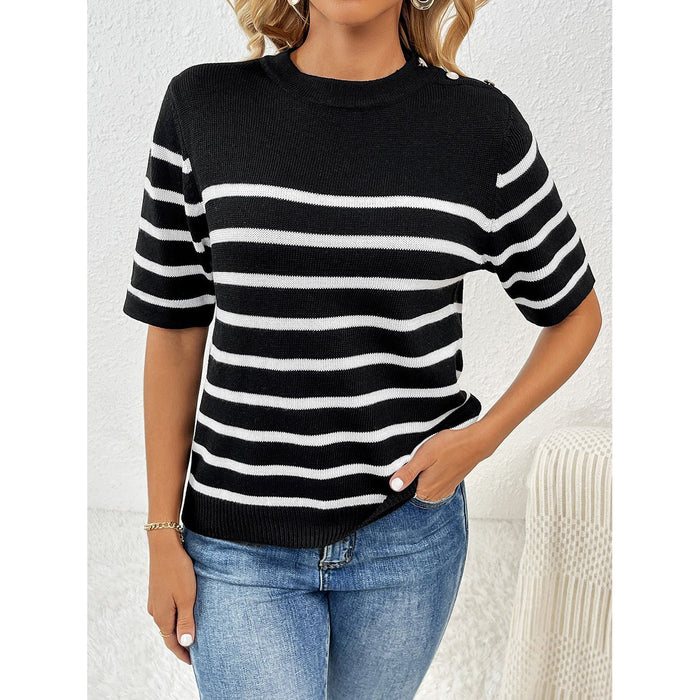 Striped Round Neck Half Sleeve Knit Top