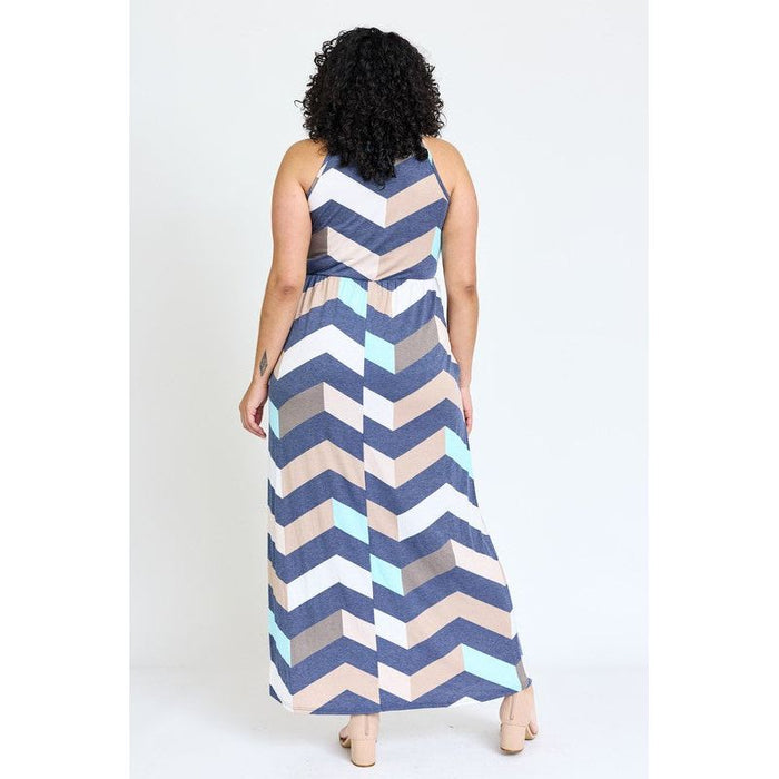 Plus Halter Neck Chevron Maxi Dress