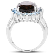 Bids.com 6.79 Carat Genuine Smoky Quartz & Blue Topaz .925 Sterling Silver Ring Rings