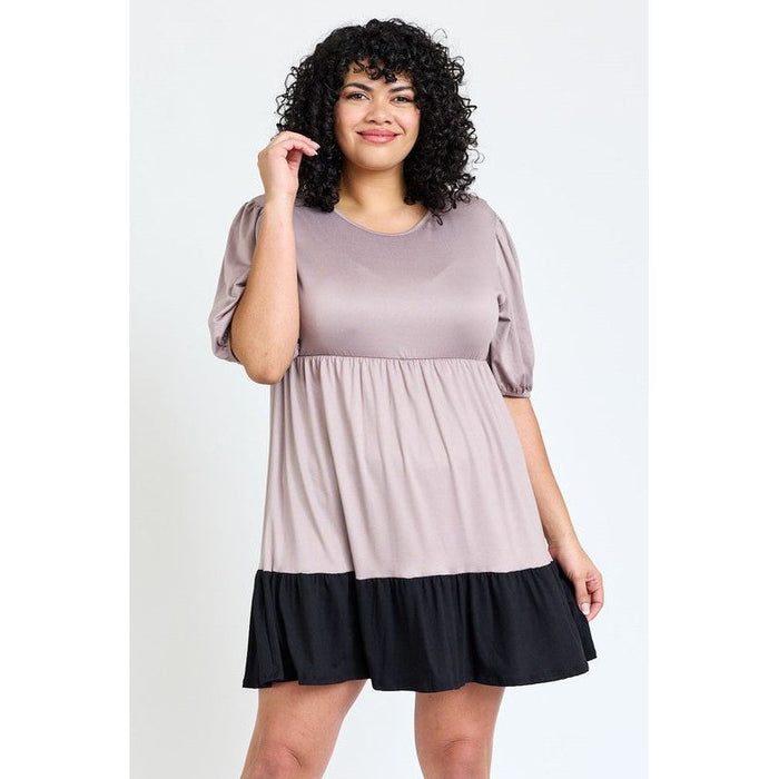 Plus Two Tone Tiered Mini Dress