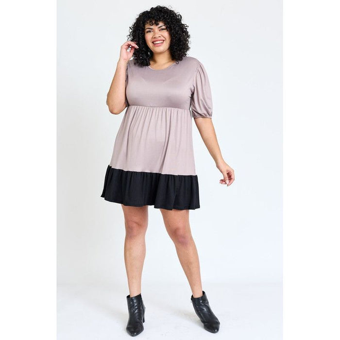 Plus Two Tone Tiered Mini Dress