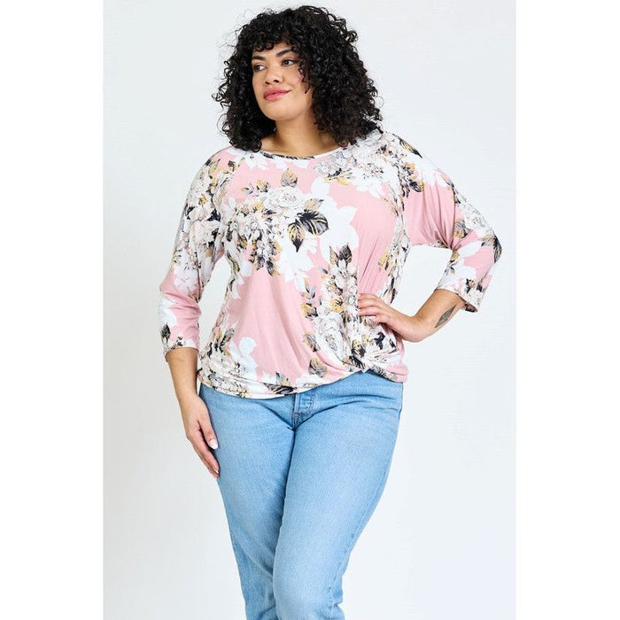 Plus Floral Bottom Knot Tunic