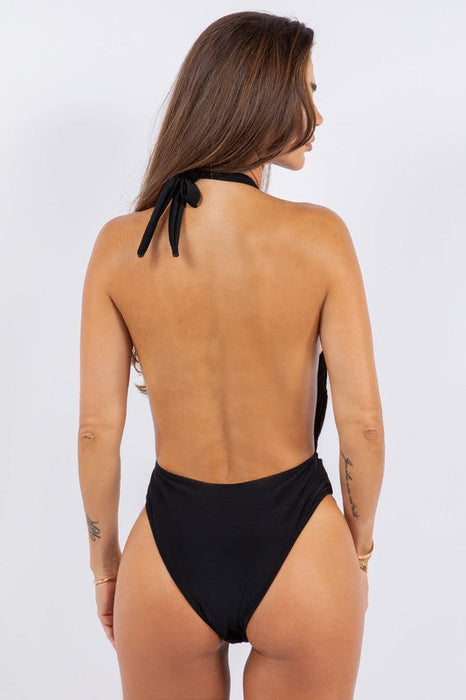 One Piece Bathing Suit Deep Open With Belt On Wais