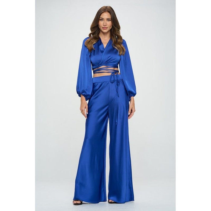 Silky Satin Wrap Crop Top with Tie