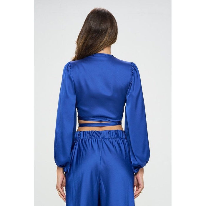 Silky Satin Wrap Crop Top with Tie