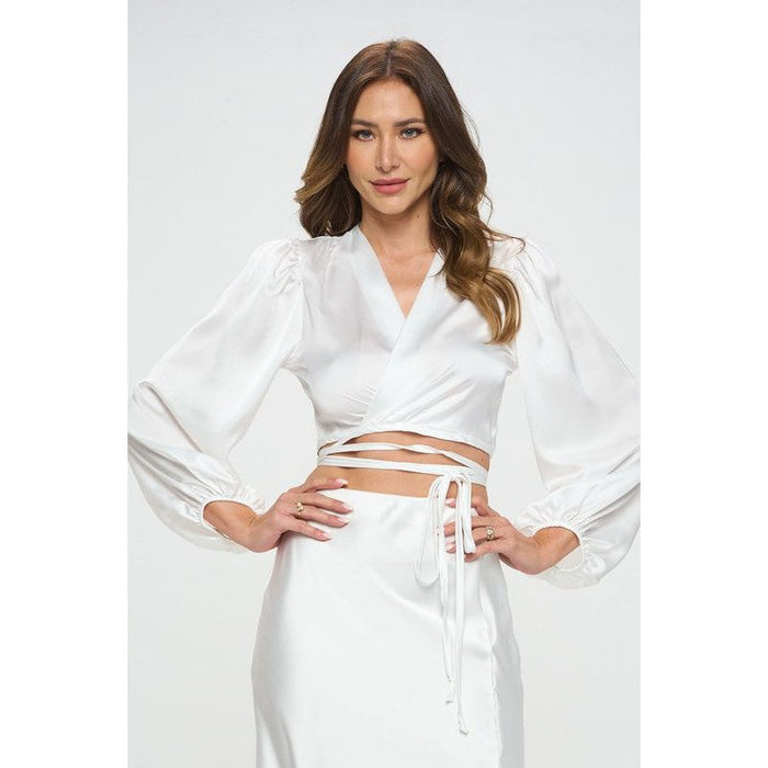 Silky Satin Wrap Crop Top with Tie