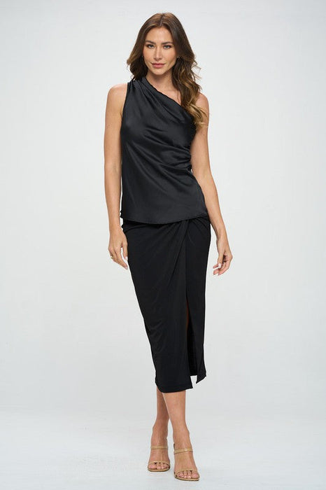 Silky Satin One Shoulder Ruched Top