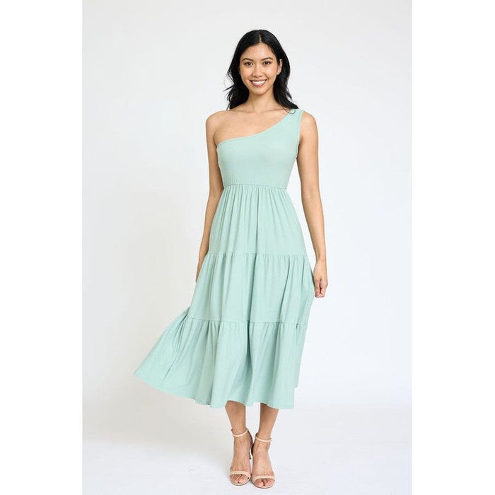 One Shoulder Ruffle Midi Dress