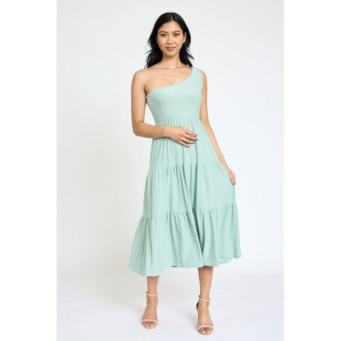 One Shoulder Ruffle Midi Dress