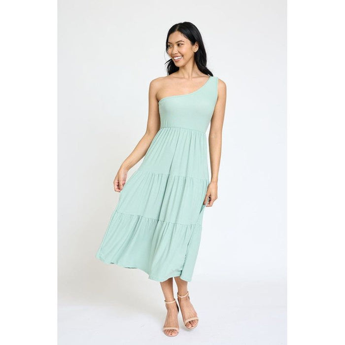 One Shoulder Ruffle Midi Dress