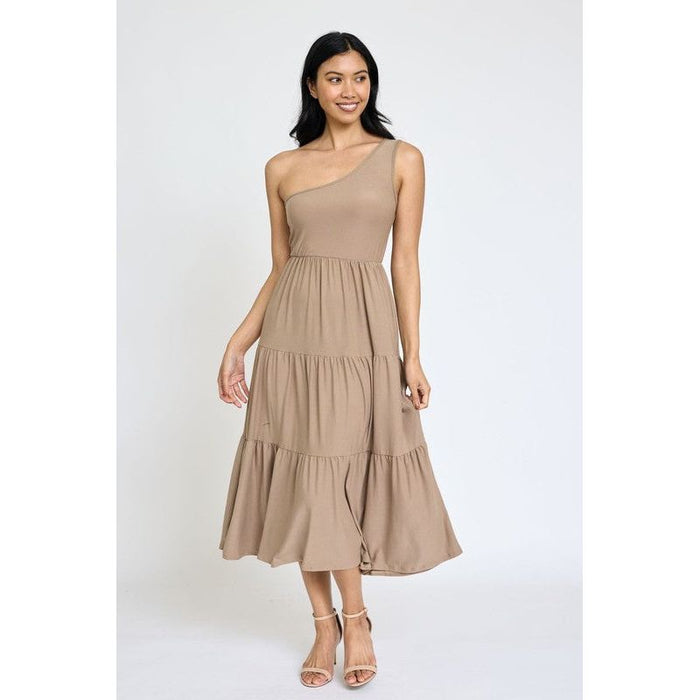 One Shoulder Ruffle Midi Dress