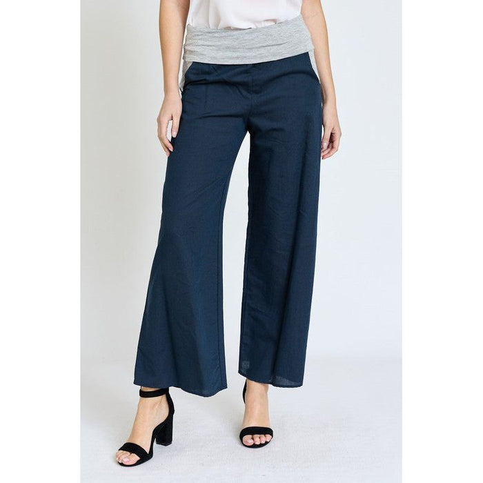 EG Fashion | Cotton Linen Wide Leg Pants Fold Over With Pockets | Made in USA