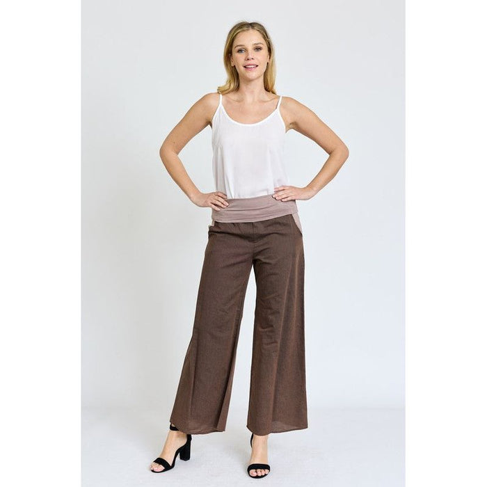 EG Fashion | Cotton Linen Wide Leg Pants Fold Over With Pockets | Made in USA