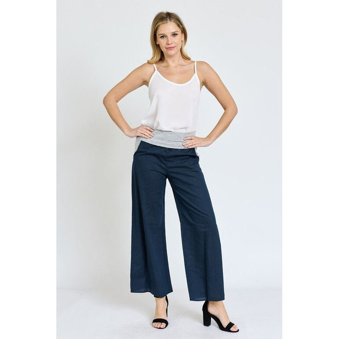 EG Fashion | Cotton Linen Wide Leg Pants Fold Over With Pockets | Made in USA