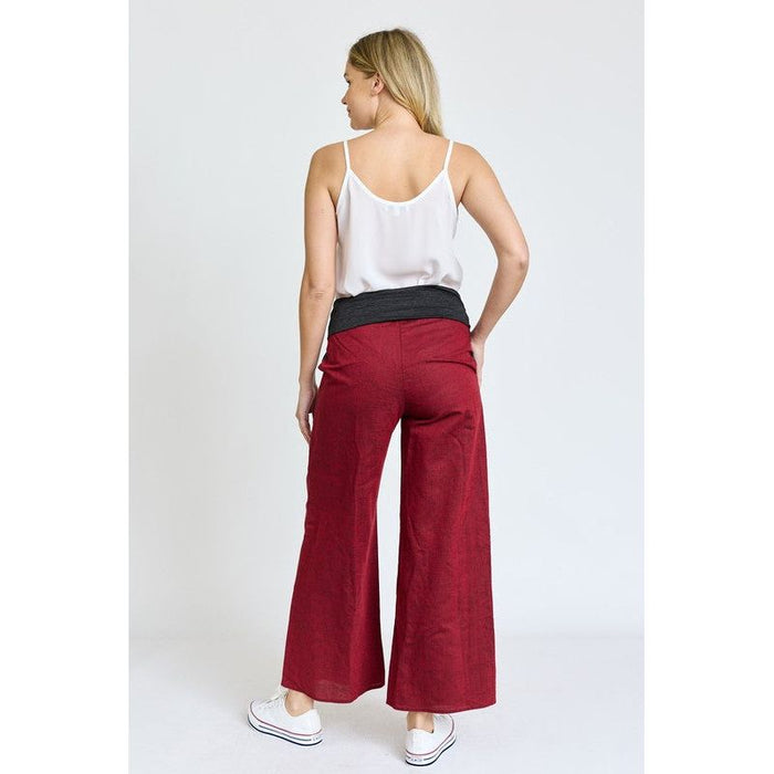 EG Fashion | Cotton Linen Wide Leg Pants Fold Over With Pockets | Made in USA