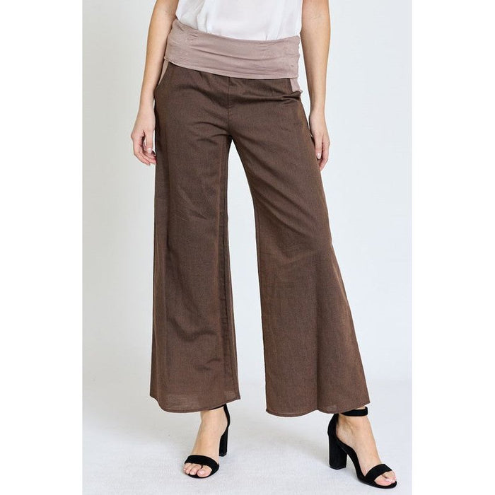 EG Fashion | Cotton Linen Wide Leg Pants Fold Over With Pockets | Made in USA