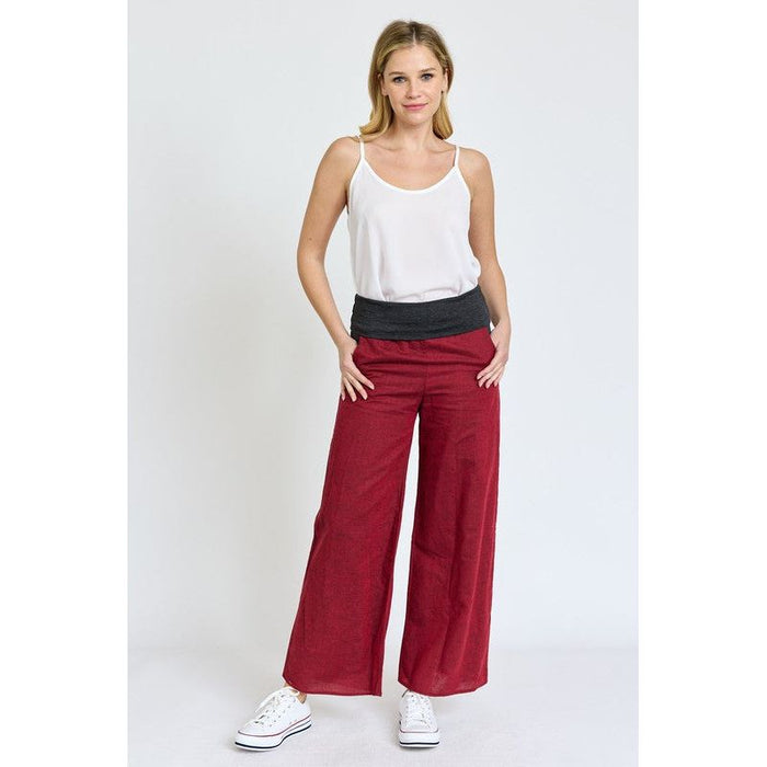 EG Fashion | Cotton Linen Wide Leg Pants Fold Over With Pockets | Made in USA