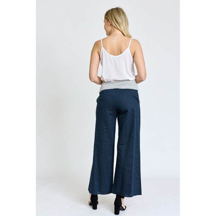 EG Fashion | Cotton Linen Wide Leg Pants Fold Over With Pockets | Made in USA