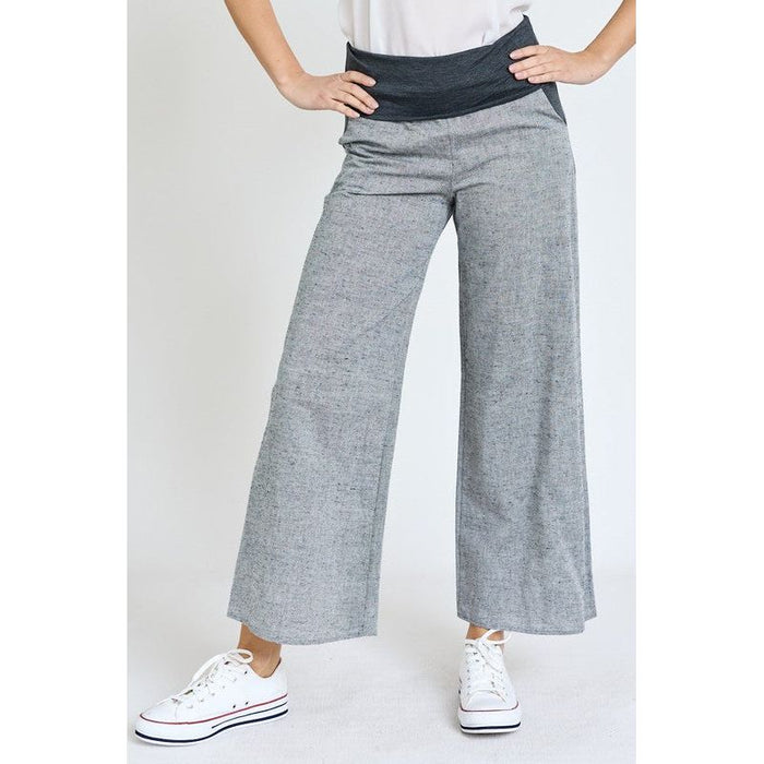 EG Fashion | Cotton Linen Wide Leg Pants Fold Over With Pockets | Made in USA