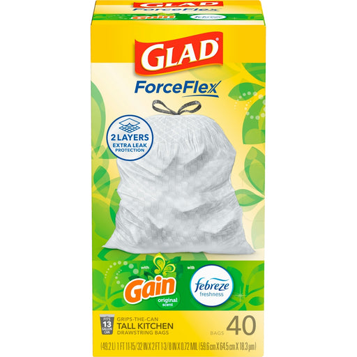 Glad Glad Gain Original Scent Drawstring Tall Kitchen 13 Gallon Trash Bags Paper & Plastic Shopping Bags