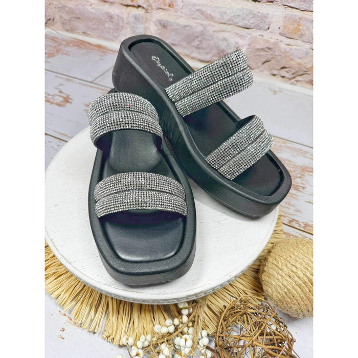 Denae Rhinestone Sandal in Black