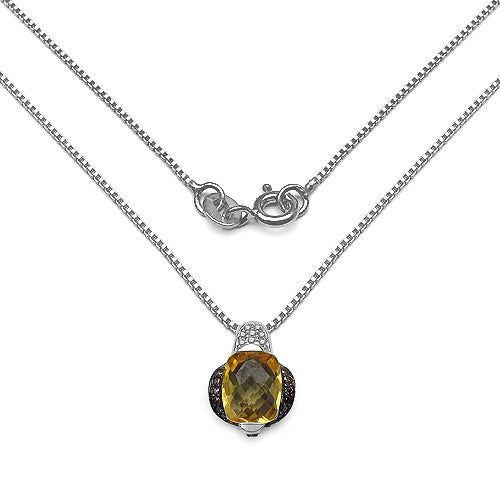 Bids.com 2.91 Carat Genuine Citrine, Champagne Diamond & White Diamond .925 Sterling Silver Pendant Pendants