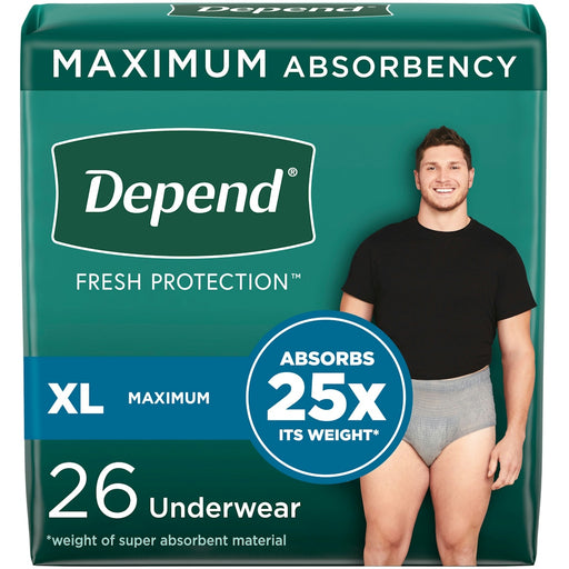 Depend Depend Fresh Protection Incontinence Underwear for Men, XL, 26 Count – Maximum Absorbency Incontinence Aids