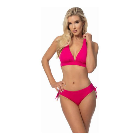 SOLID HALTER BIIKINI SET WITH RUCHING SIDE BOTTOM