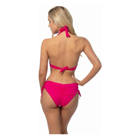 SOLID HALTER BIIKINI SET WITH RUCHING SIDE BOTTOM