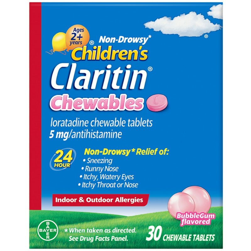 Claritin Children's Claritin 24-Hour Non-Drowsy Allergy Relief, 5mg Loratadine, Bubble Gum Flavor, 30 Chewable Tablets Medicine & Drugs