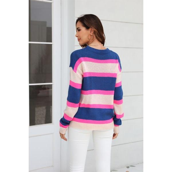 Color Block Round Neck Dropped Shoulder Sweater