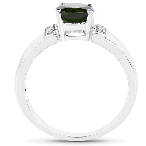 Bids.com 1.29 Carat Genuine Chrome Diopside and White Topaz .925 Sterling Silver Ring Rings