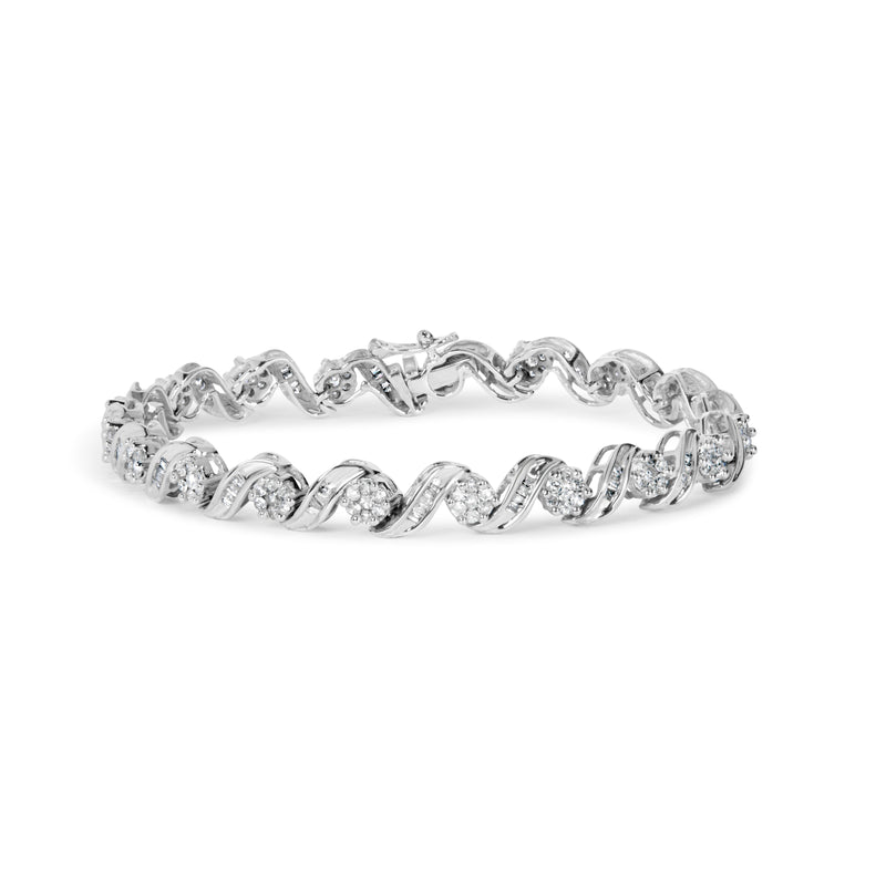 Bids.com 14K White Gold 2.00 Cttw Diamond Cluster and Spiral Link Bracelet (I-J Color, I1-I2 Clarity) - 7" Bracelets