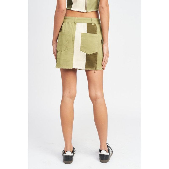 High Rise Color Block Skirt