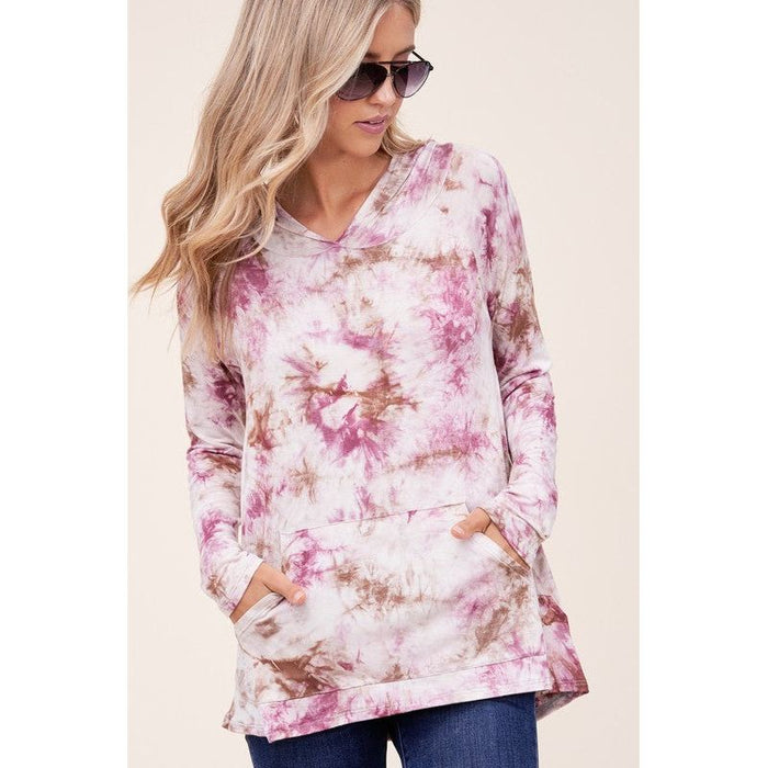 TIE DYE PRINT HOODIE HIGH LOW TOP