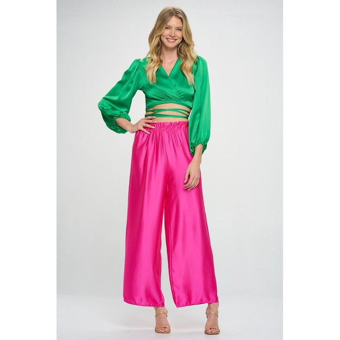 Silky Satin Wrap Crop Top with Tie