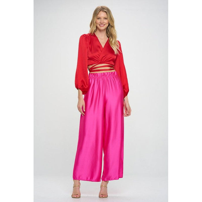 Silky Satin Wrap Crop Top with Tie