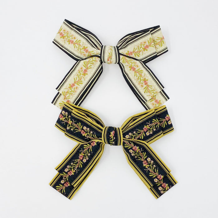 Embroidered Bow Barrette Set