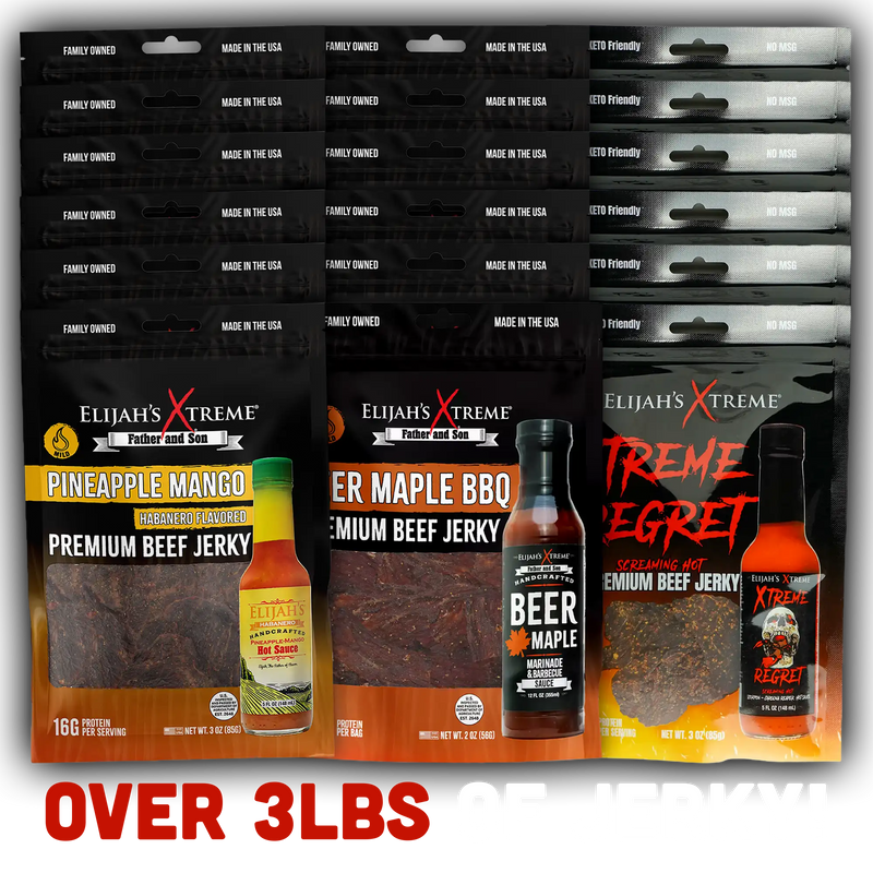 Elijah's Xtreme Elijah’s Xtreme Beef Jerky Bulk Trio - 6 bags of Each Flavor, 18 bags total (3lbs) Beef Jerky