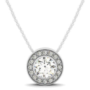 Bids.com Diamond Halo with Center Bezel in 14k White Gold (5/8 cttw) Necklaces