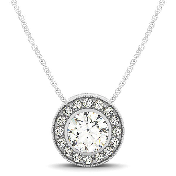 Bids.com Diamond Halo with Center Bezel in 14k White Gold (5/8 cttw) Necklaces