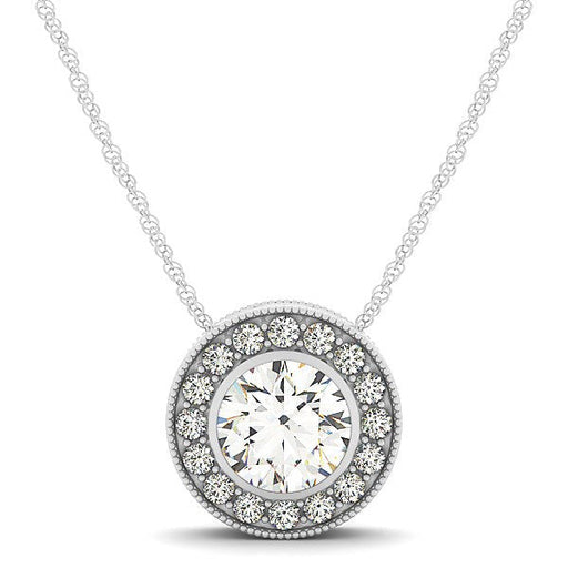 Bids.com Diamond Halo with Center Bezel in 14k White Gold (5/8 cttw) Necklaces