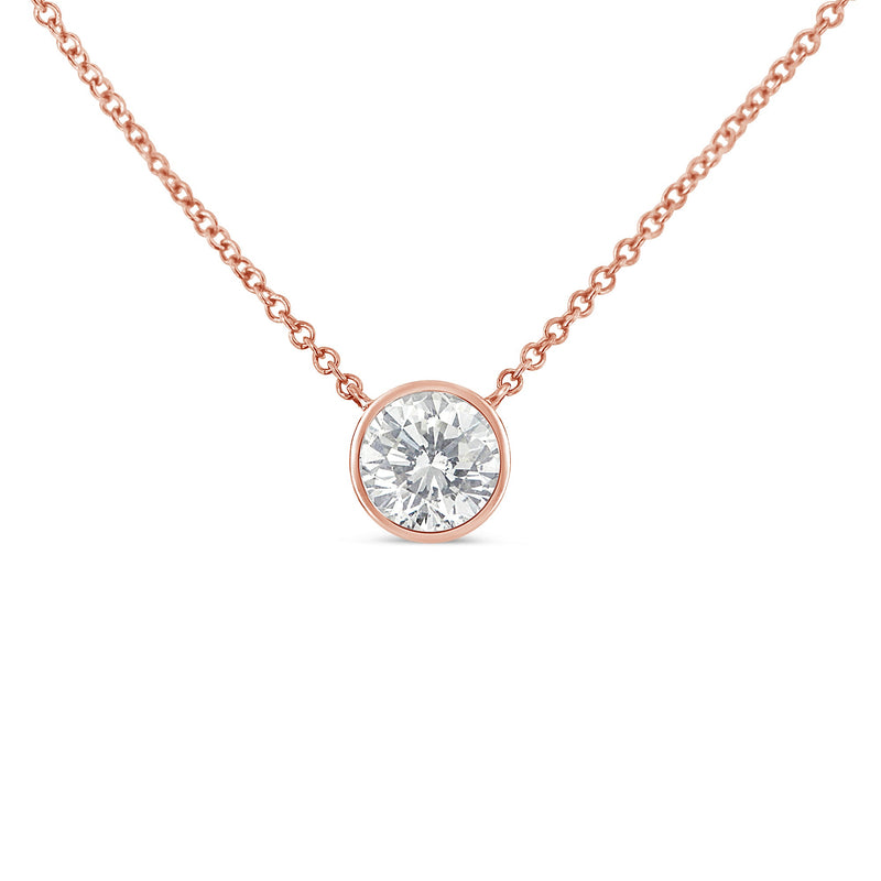 Bids.com 10K Rose Gold 1/3 Carat Round Brilliant-Cut Diamond Modern Bezel-Set Solitaire 16"-18" Pendant Necklace (H-I Color, SI2-I1 Clarity) Necklaces