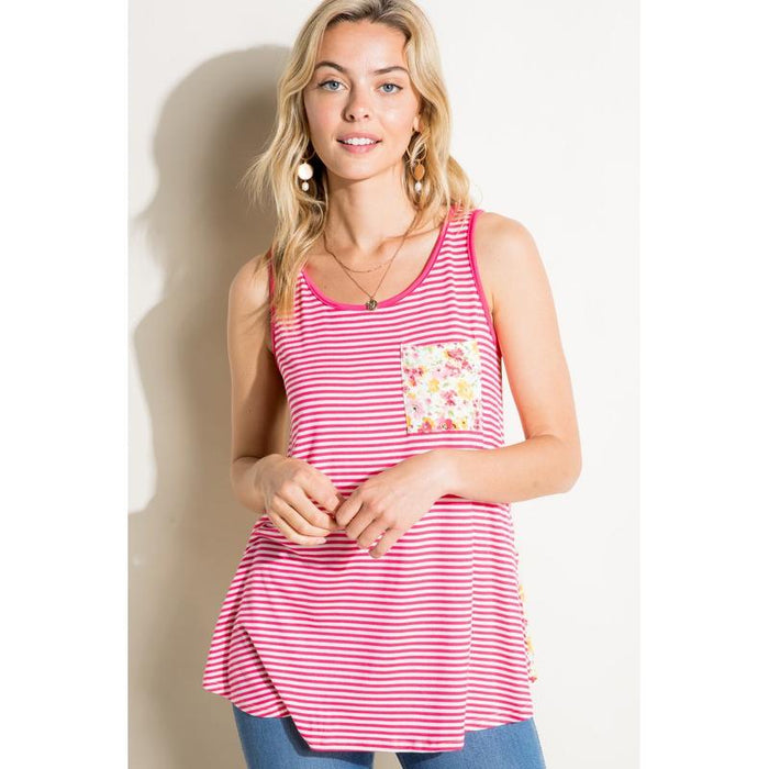 Plus Stripe Floral Pocket Tank Top